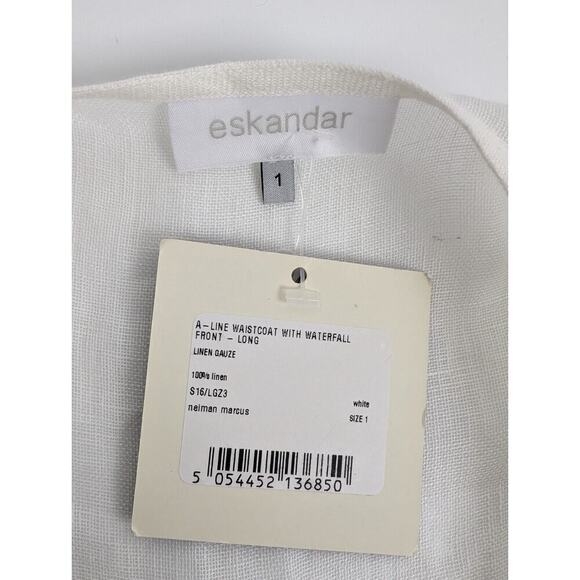 Eskandar NWT White Linen Gauze A-Line Waterfall Open Vest Waistcoat Jacket - Picture 6 of 9